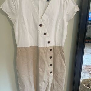 Ann Taylor White and Tan Button-Down Dress